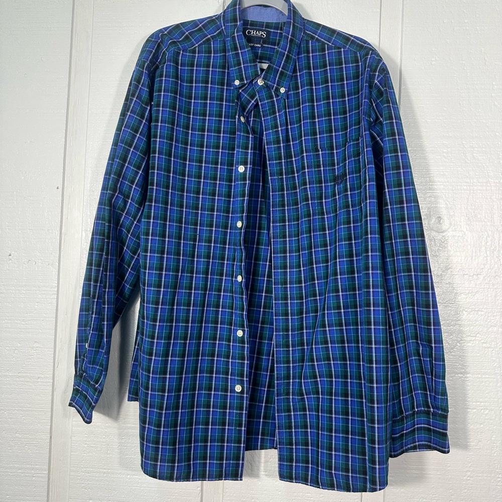 Chaps Shirt Mens Blue Green Plaid Size XXL EUC - Picture 2 of 7